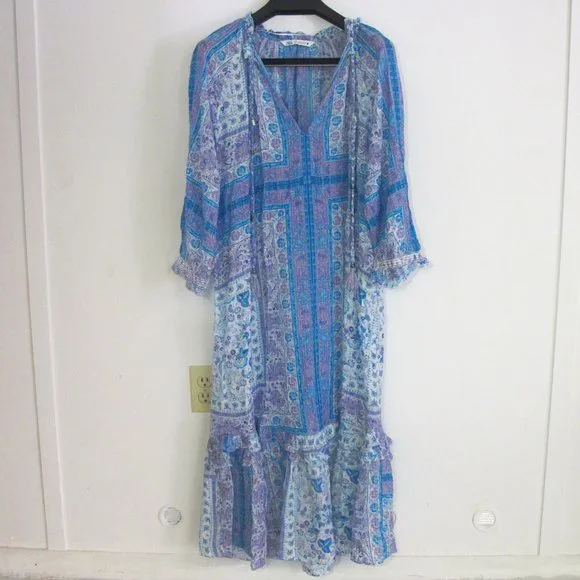 zara purple and blue dress LONG FLOCKED TULLE DRESS - Purple